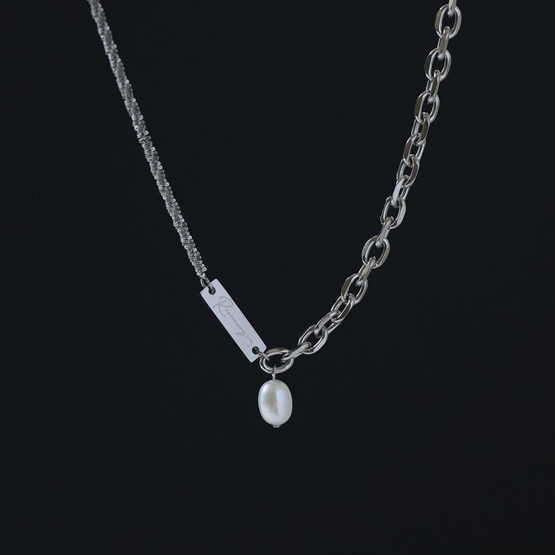 Simple Fashion Pearl Hollow Chain Titanium Steel Necklace