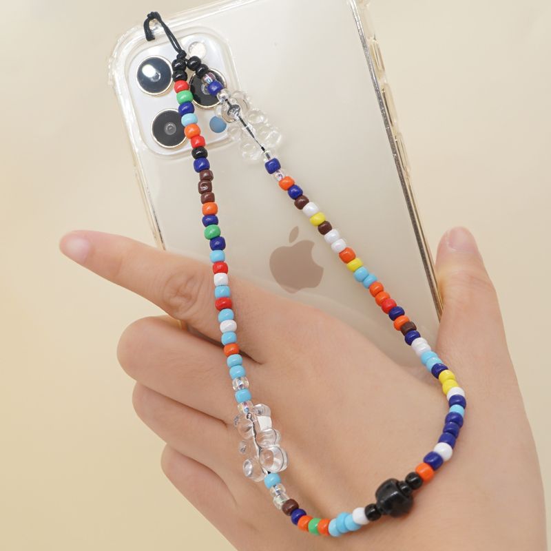 New Glass Rice Beads Cute Bear Hand Beaded Wrist Mobile Phone Rope Pendant