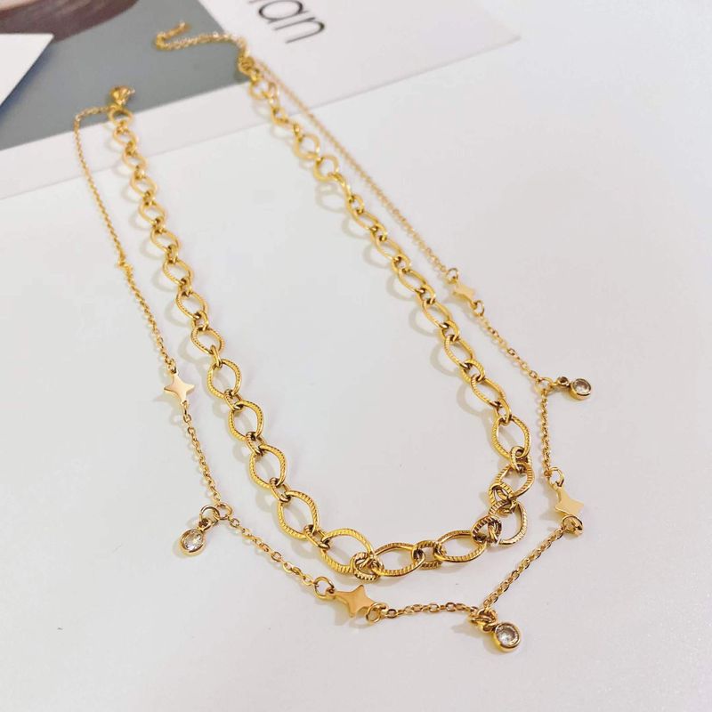 Europäische Und Amerikanische Modetrend Doppellagige Halskette Aus Titanstahl 18 Karat Gold