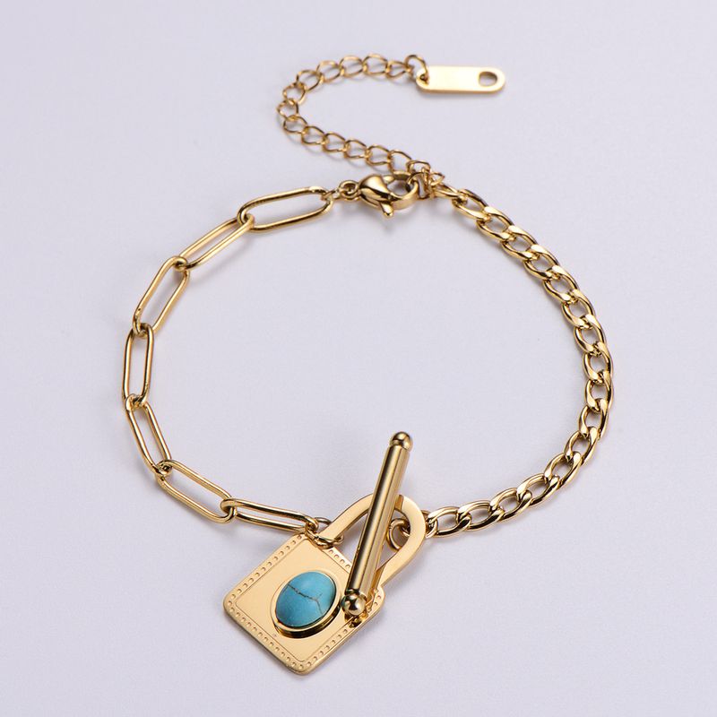 Stainless Steel Jewelry Wholesale New Light Luxury Creative Inlaid Turquoise Lock Bracelet