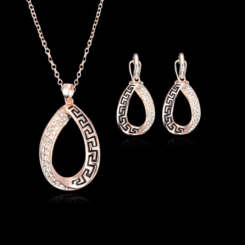 New Trend Jewelry Gift Rose Gold Plated Necklace Earring Set