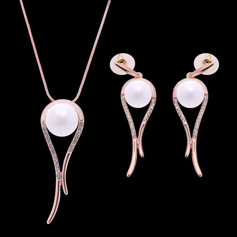 Fashion Diamond-encrusted Pearl Fashion Earring Necklace Set