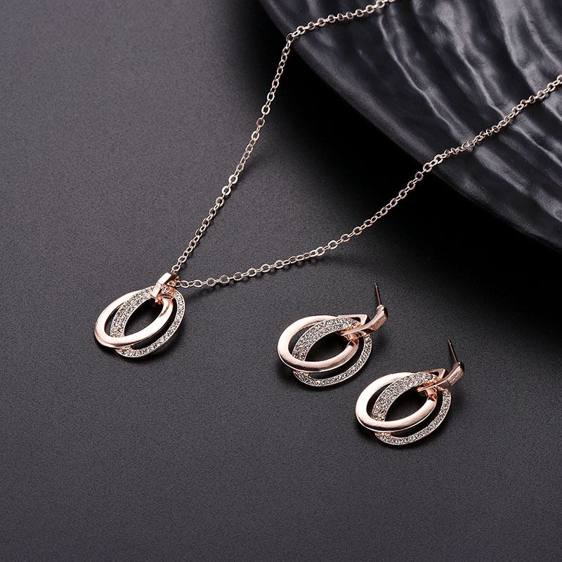 Geometric Ring Micro-set Zircon Necklace Earrings Two-piece Set