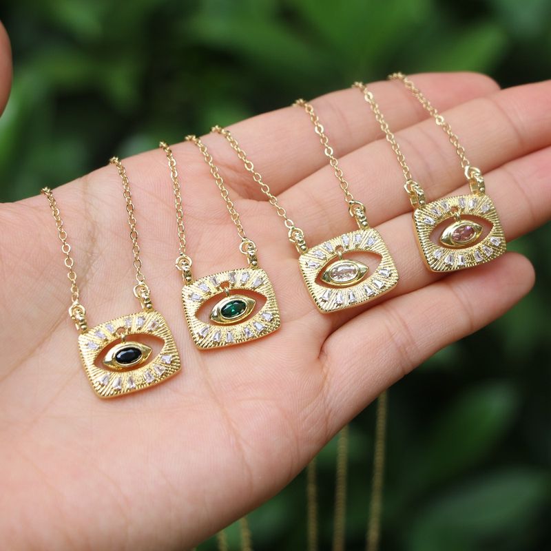 Zircon Eye Pendant Necklace Geometric Devil's Eye Copper Collarbone Chain