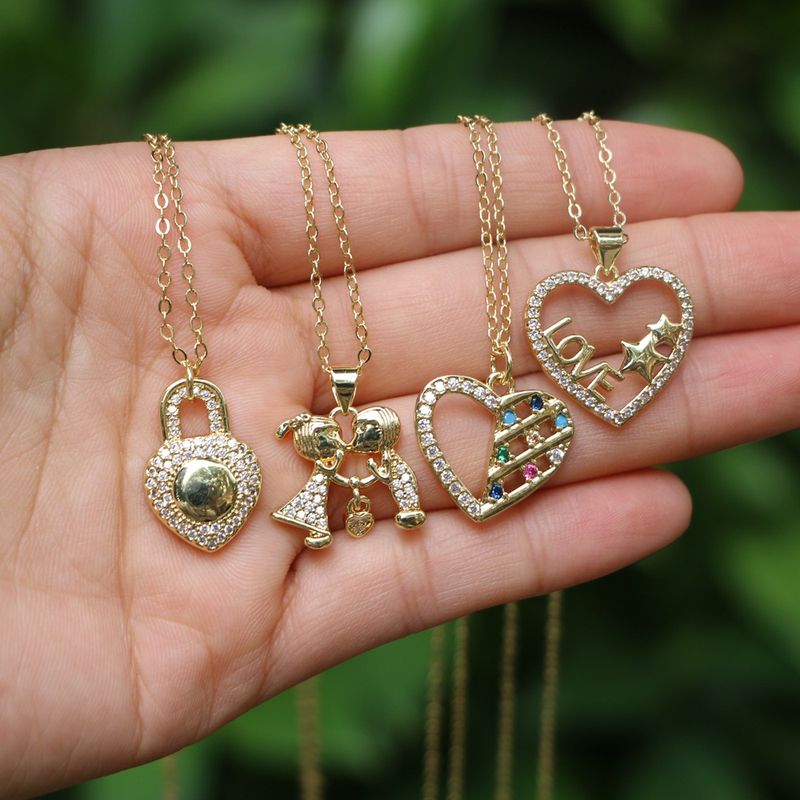Fashion Hollow Heart Simple Micro-inlaid Zircon Love Pendant Copper Necklace