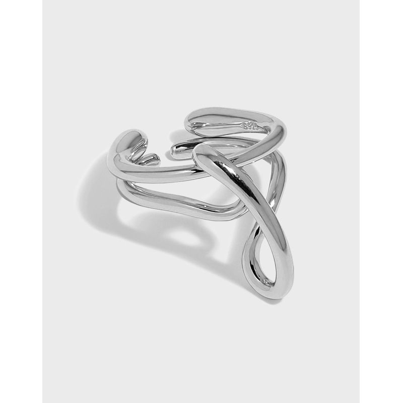 Korean Niche Design Cross Double-layer Texture S925 Sterling Silver Open Ring Female