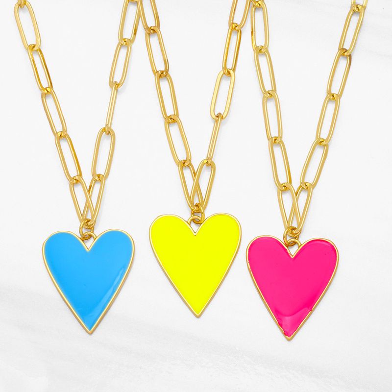 European And American Punk Creative Fashion Color Dripping Oil Heart Copper Necklace