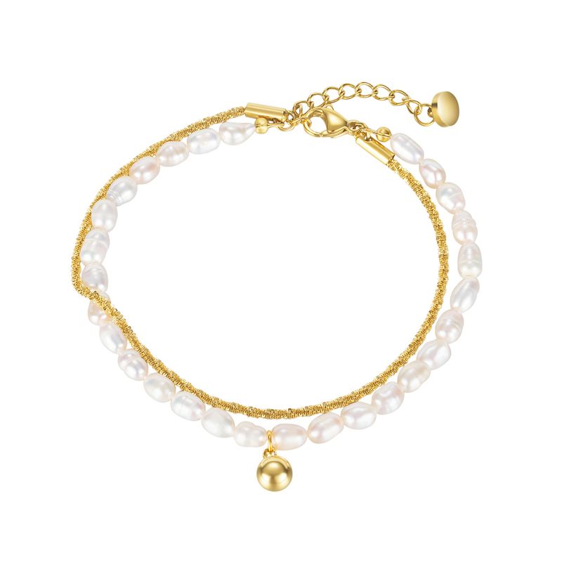 Bracelet En Acier Inoxydable De Boule De Chaîne De Perles D&#39;eau Douce Simple De Mode Coréenne Femmes