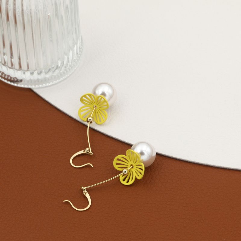 Classic Fashion Hollow Solid Color Flower Pearl Earrings