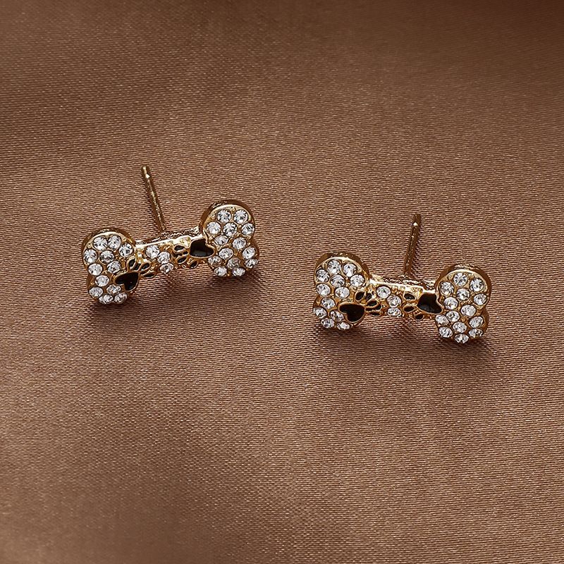 Fashion Rhinestone Dog Bone Earrings Simple Alloy Earrings