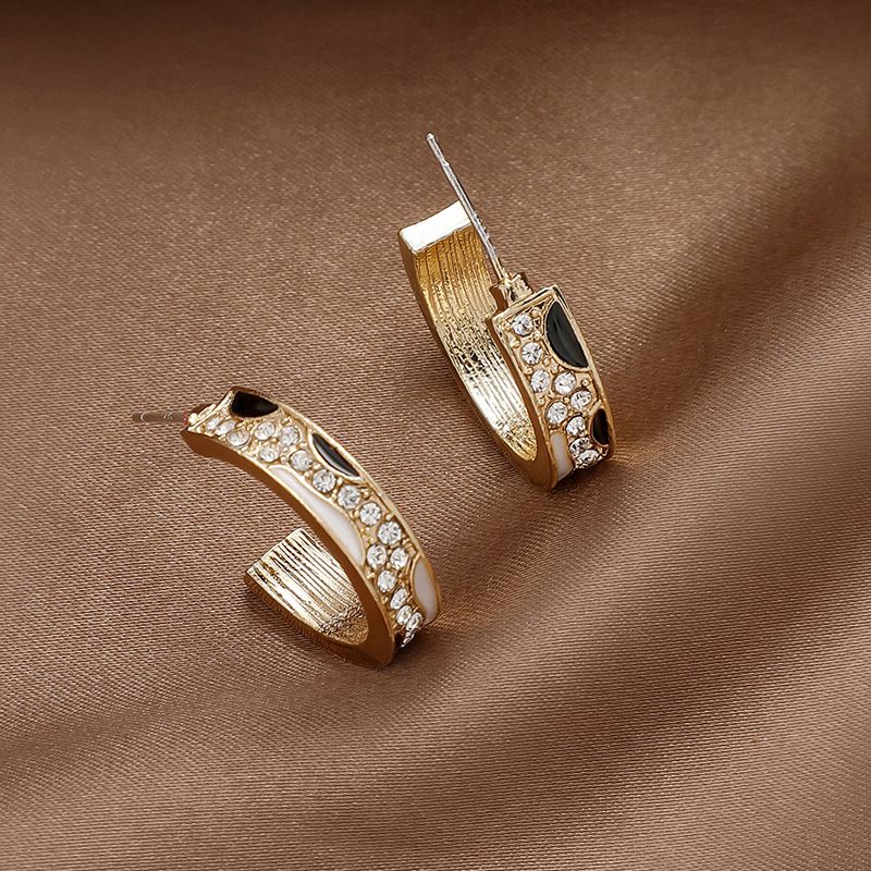 Fashion Geometric C-shaped Rhinestone Earrings Female Alloy Earrings Wholesale