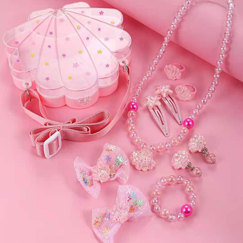 Ocean Series Princess Shell Backpack Children's Necklace Bracelet Hairpin Ring Set