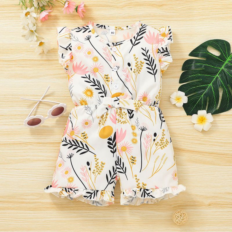 2022 Summer Children's Clothing Flying Sleeve Printed Jumpsuit Wholesale