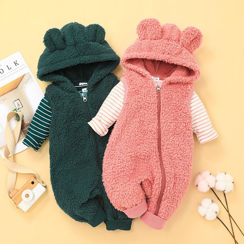 Cute Baby Hooded Jumpsuit Striped Long-sleeved T-shirt Suit