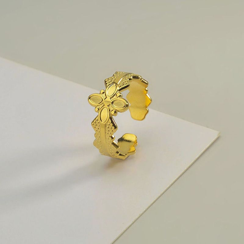 Bague De Fleur À Quatre Feuilles Réglable En Acier Inoxydable À La Mode Ouverte Simple