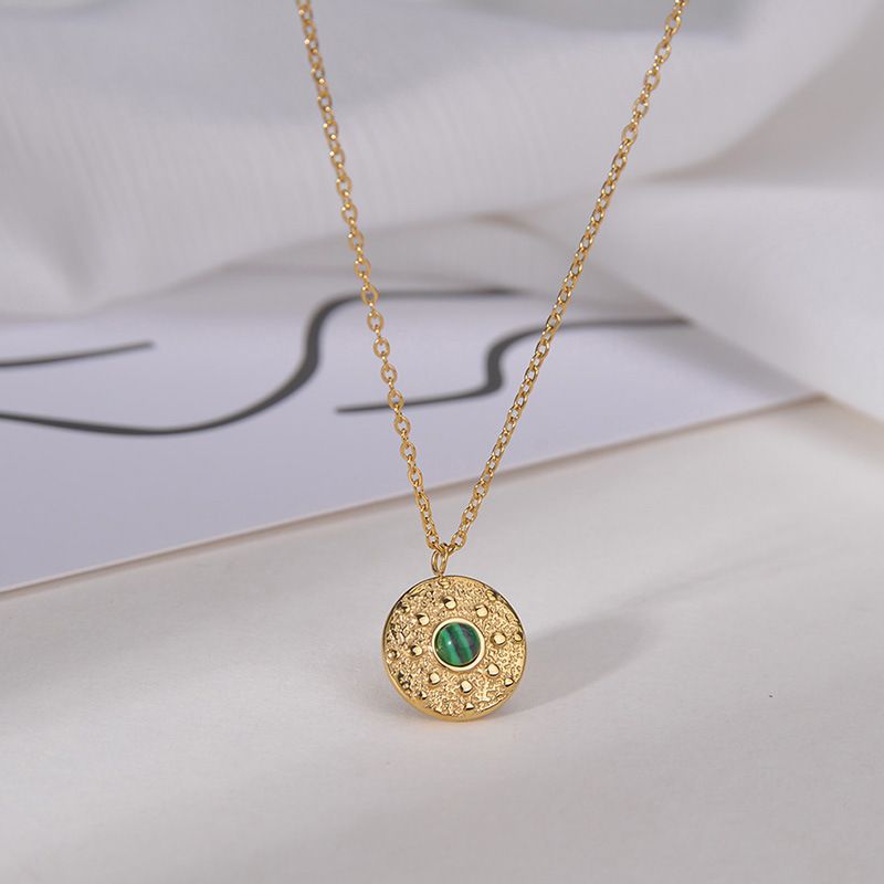 Popular Round Inlaid Malachite Necklace Palace Retro Collarbone Chain