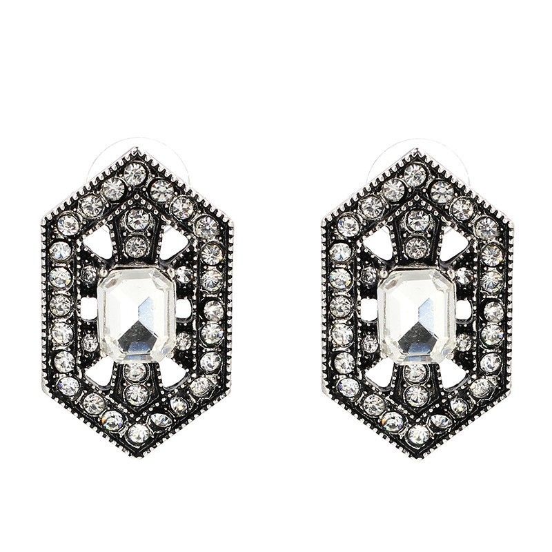 European And American Retro Alloy Diamond Hexagon Stud Earrings Wholesale