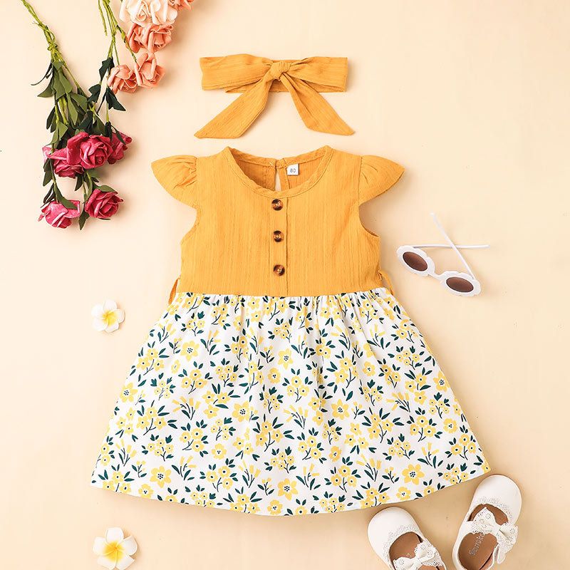 Summer Girls' Flying Sleeve Dress Children's Floral Skirt Wholesale