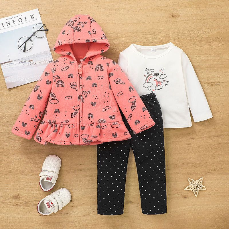 Fashion Printing Baby Cartoon Zipper Jacket Three-piece Children's Clothing