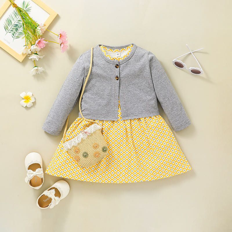 Fashion Children's Skirt Two-piece Short-sleeved Dress Long-sleeved Coat Suit