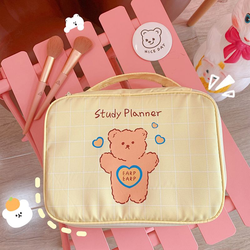 Korean Cartoon Bear Print Canvas Bag Large-capacity Cosmetic Bag