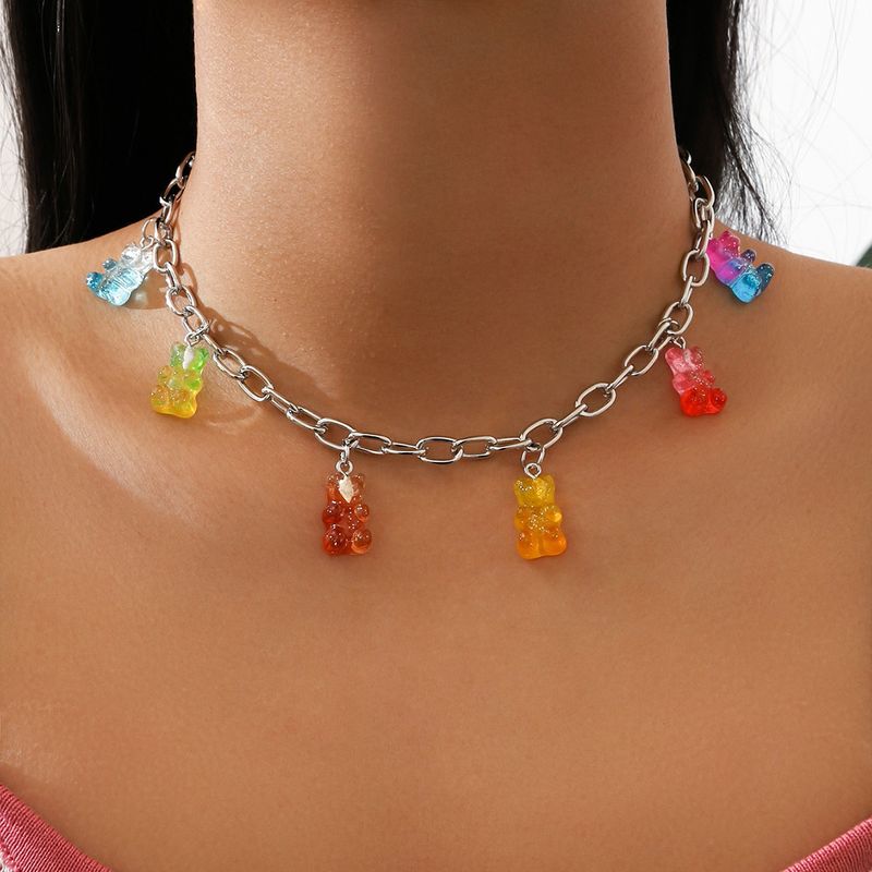 Cute Color Bear Tassel Pendant Retro Necklace Collarbone Chain