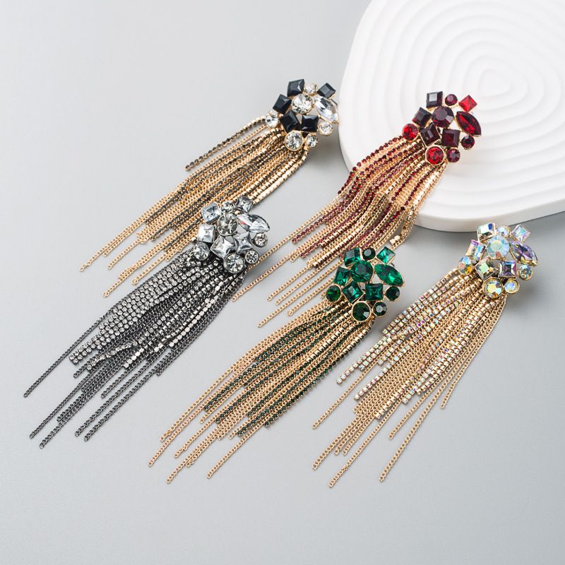 Personality Long Metal Claw Chain Tassel Trend Diamond Earrings