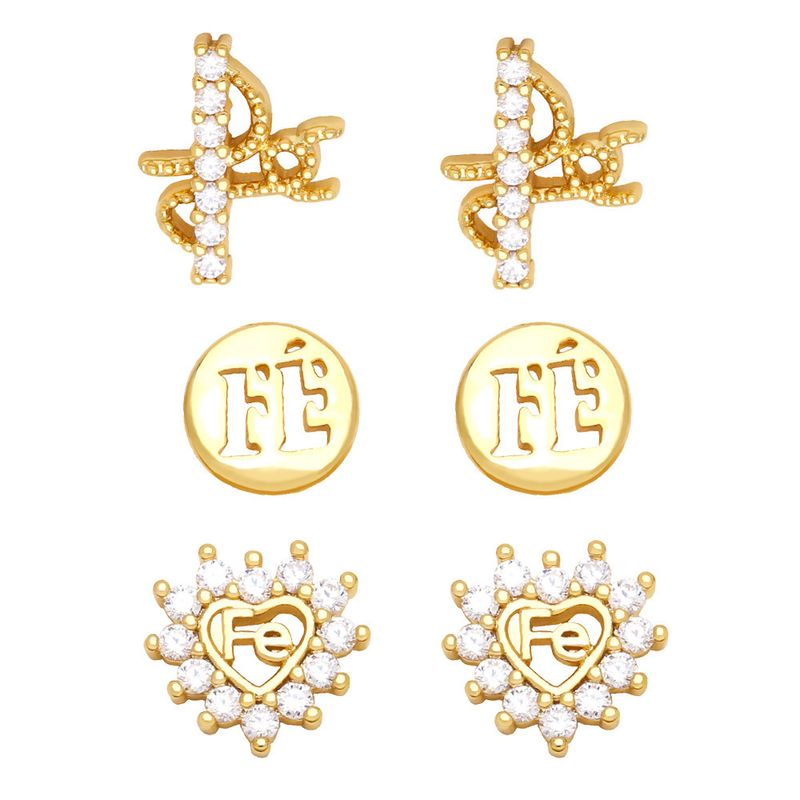 Fashion Heart-shape Diamond Letter Copper Earrings Wholesale
