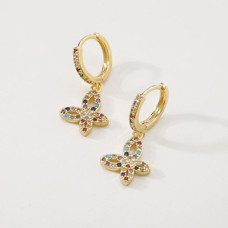 Creative Color Zircon Fashion Light Luxury Butterfly Earrings Women