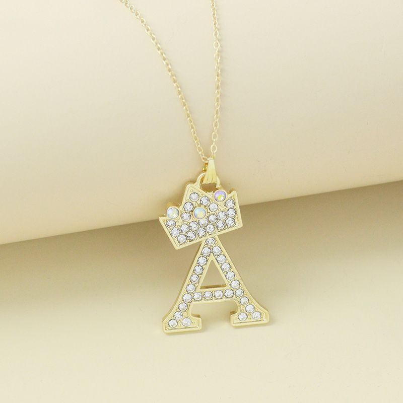 Creative Alloy Rhinestone Crown Letter Necklace Sweater Chain Wholesale