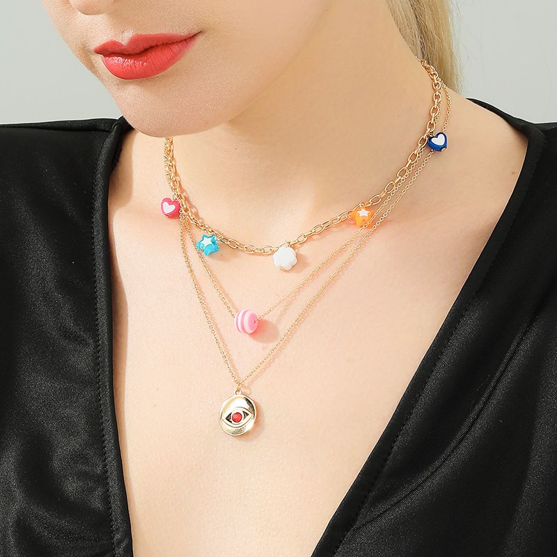 Collar Con Colgante De Ojo Del Diablo, Collar Con Corazón De Estrella, Cadena De Suéter Larga Multicapa Para Mujer