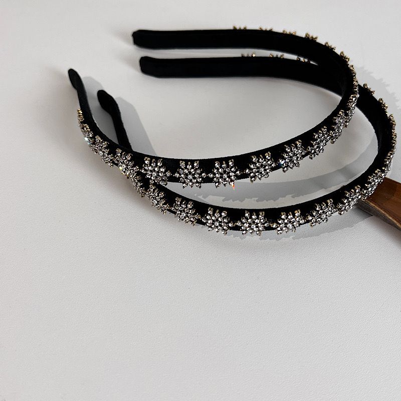 Korean Black Velvet Snowflake Full Diamond Hair Accessories Simple Headband