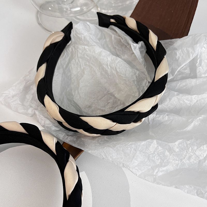 Fashion Black Apricot Contrast Color Braided Soft Hairband