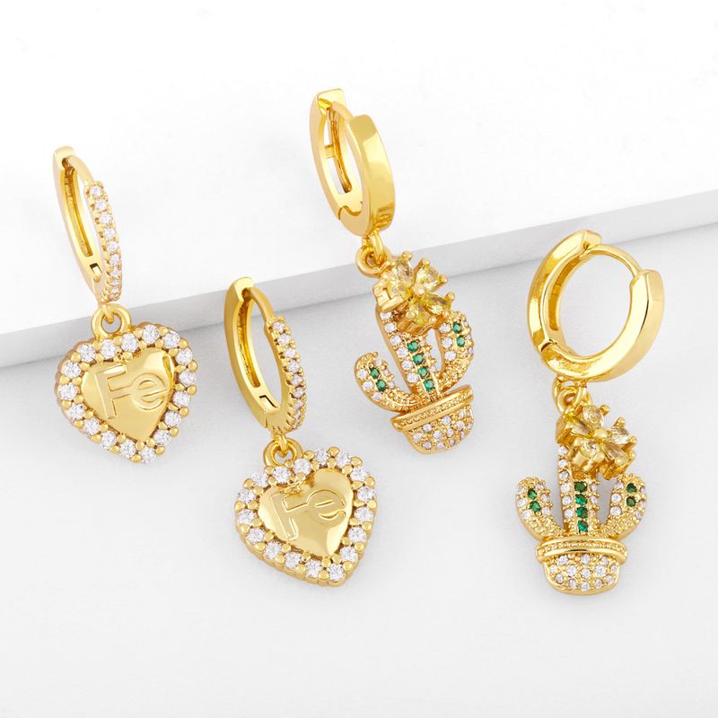 European And American Copper Colored Diamond Cactus Flower Earrings Female Wholesale