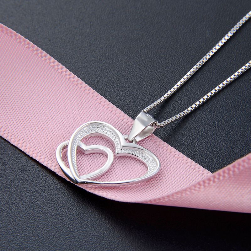 Simple Hollow Double Heart S925 Silver Simple Pendant No Chain