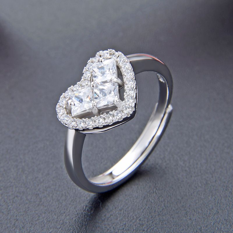 Fashion Heart-shape Inlaid Zirconium S925 Silver Ring