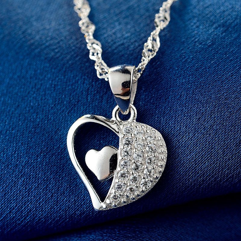 S925 Silver Pendant Fashion Micro-encrusted Zircon Heart Pendant No Chain