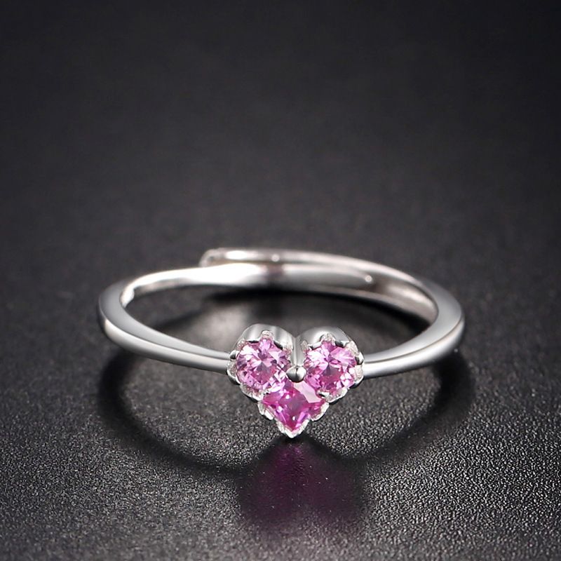 Korean New Fashion Heart-shape S925 Silver Inlaid Zircon Ring