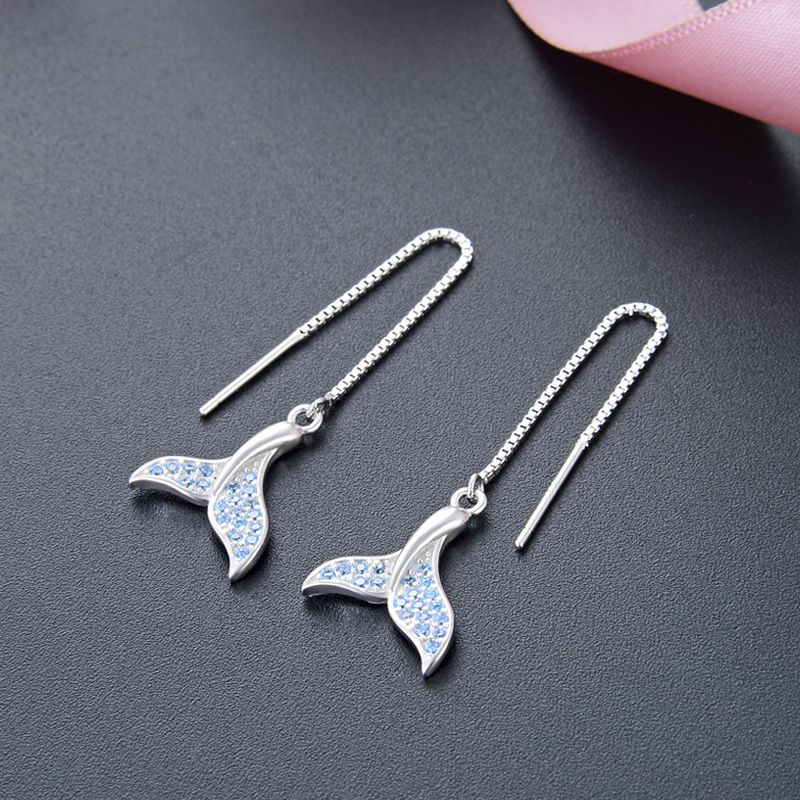 Fashion Fishtail Earrings Korean S925 Sterling Silver Zircon Earrings