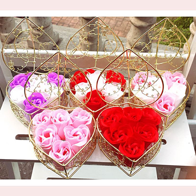 6 Caja De Regalo De Flor De Jabón De Rosa De Cesta De Hierro Regalos Pequeños De San Valentín