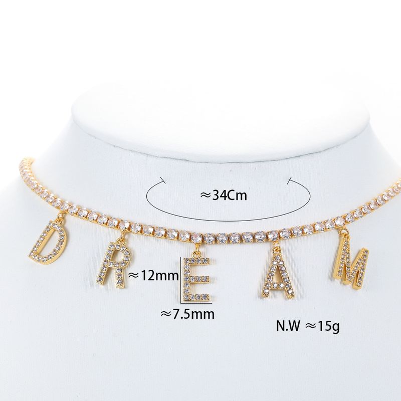 Mode Grande Lettre Dream Pendentif Collier Diamant Clavicule Chaîne