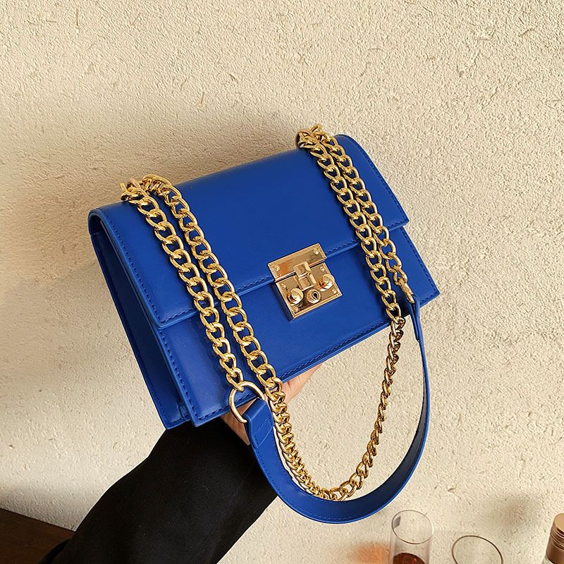 Fashion New Solid Color Lock One-shoulder Square Klein Blue Bag