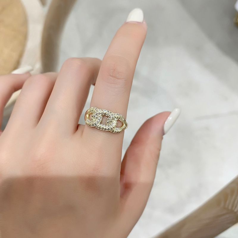 Fashion Geometric Zircon Ring Open Copper Ring