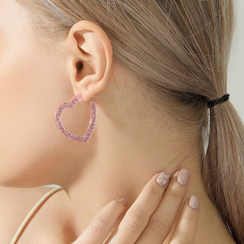 Trendy Fashion Sweet Acrylic Love Pink Girl Acetate Earrings