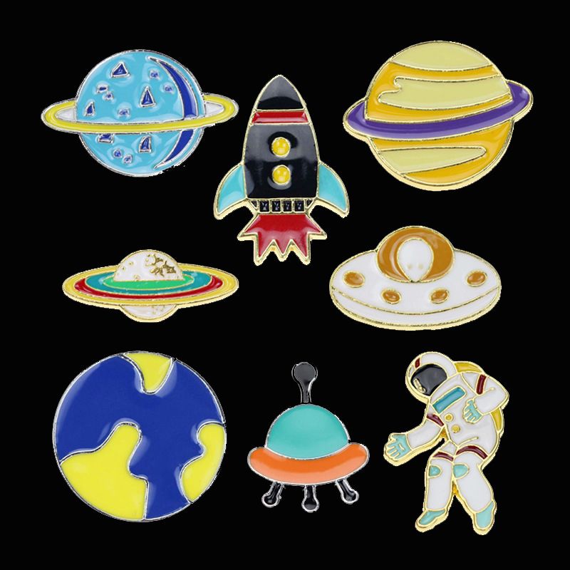 Planet Astronaut Astronomical Telescope Spaceship Aircraft Drip Oil Alloy Brooch