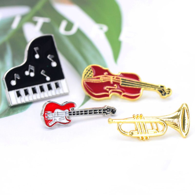 Exquisite Dripping Oil Violin Pins Brooches Musical Instrument Corsages
