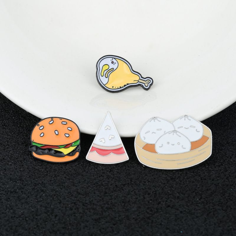 Moda Dibujos Animados Pizza Hamburguesa Bollo Pollo Pierna Collar Pin Insignia