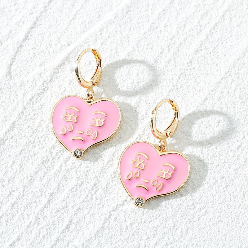 Fashion Simple Dripping Oil Pink Crying Face Earrings Creative Alloy Earrings