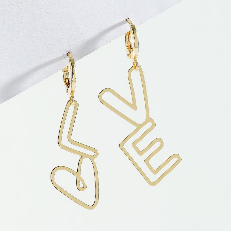 Fashion Creative Ear Jewelry Gold Color Letter Love Asymmetric Earrings Alloy Earrings