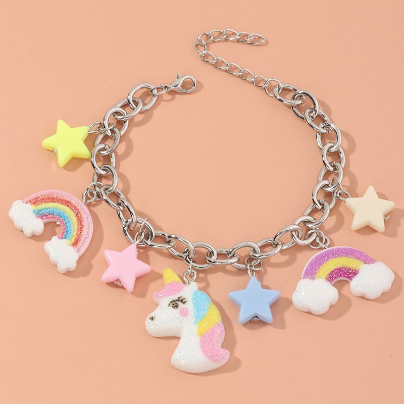 Nouveau Bracelet Pour Enfants Arc-en-ciel Nuage Étoile Licorne Pendentif Fille Bracelet